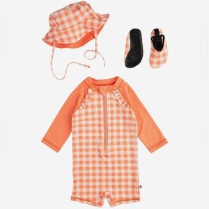 IZOD Gingham Print 3 Piece Rashguard Set - Baby Girl 12 Months